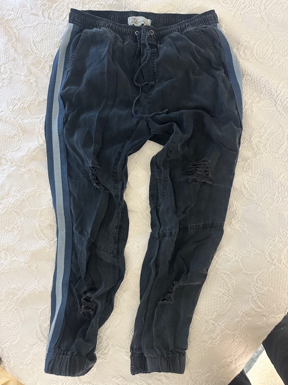 Vintage Havana Washed Black Joggers with Blue Side Stripes